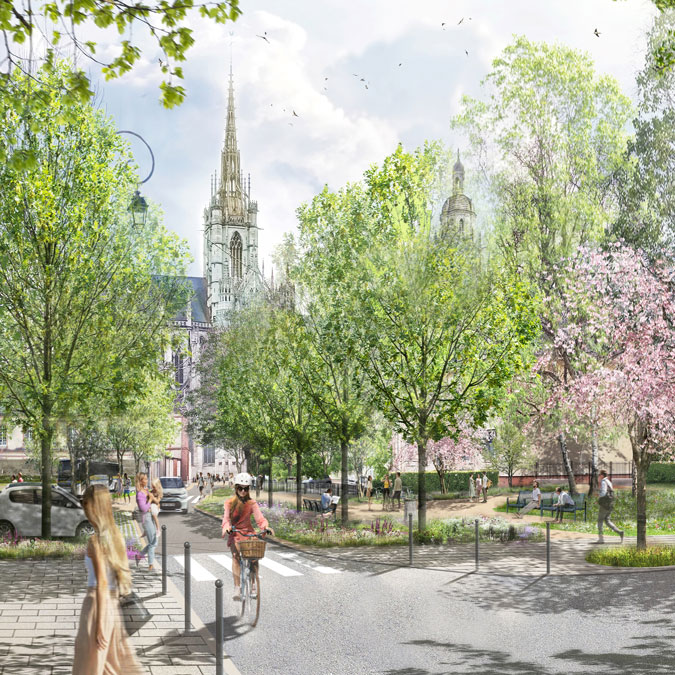 Rue de l'HorlogeAxe historique végétalisé__EVREUX Opus Urbain